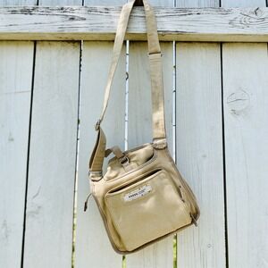 Fossil Authentic Classic Khaki Canvas Crossbody Bag Multi Pocket Stripe Lining